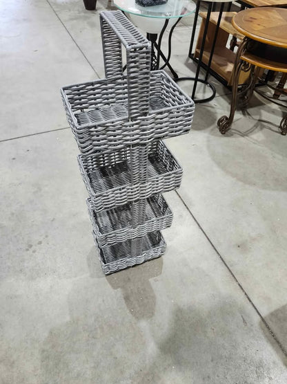 Grey Wicker 4-Tier Basket Organizer