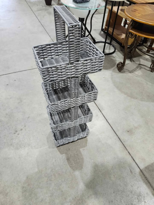 Grey Wicker 4-Tier Basket Organizer