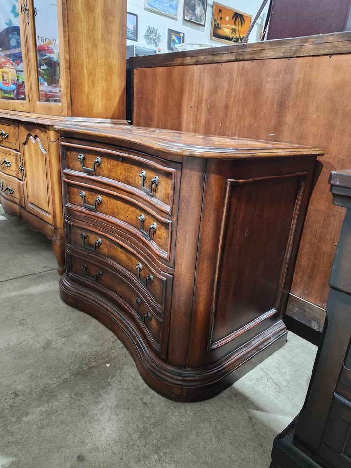 Vintage Curved Wooden Lateral File Cabinet