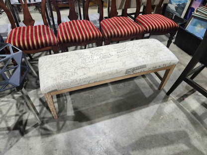 Upholstered Bench with Distressed Wood