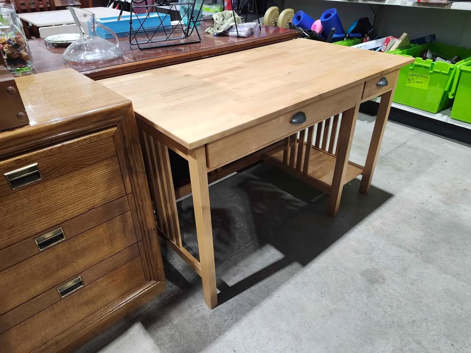 Light Wood Desk with Drawers - 2 Available