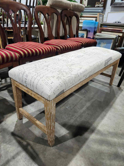 Upholstered Bench with Distressed Wood