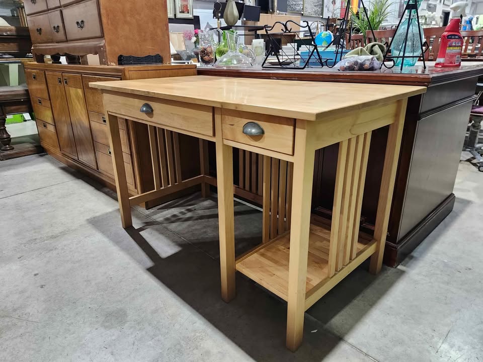 Light Wood Desk with Drawers - 2 Available