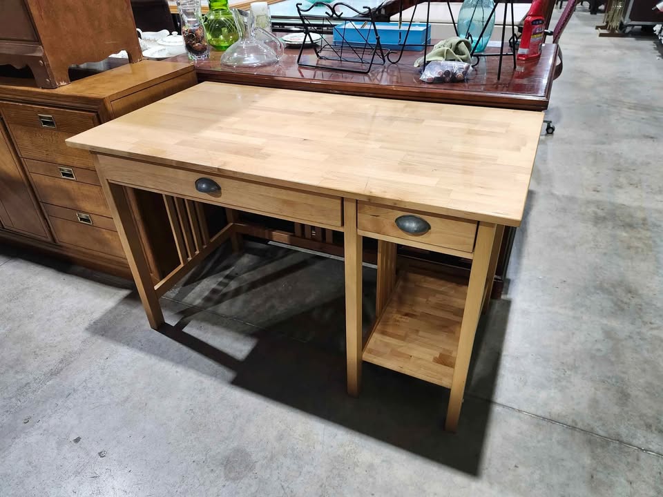 Light Wood Desk with Drawers - 2 Available