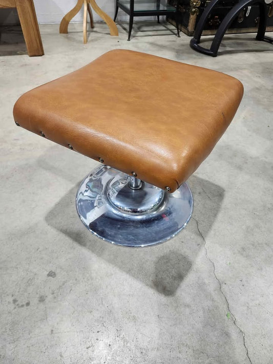 Vintage Brown Leather Swivel Ottoman - 1974