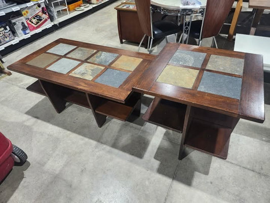 Wood Coffee/Side Tables with Slate Tile Inlay