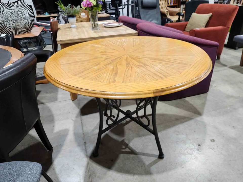 Round Wooden Table with Iron Legs
