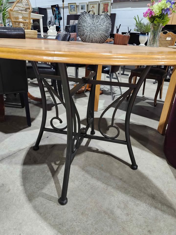 Round Wooden Table with Iron Legs
