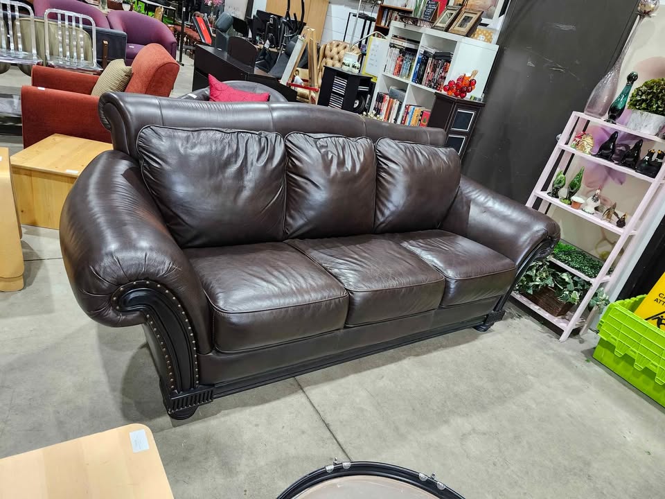 Brown Leather 3-Seater Couch