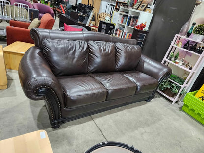 Brown Leather 3-Seater Couch