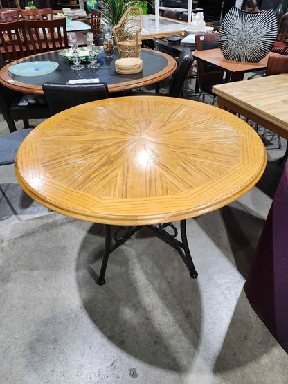 Round Wooden Table with Iron Legs