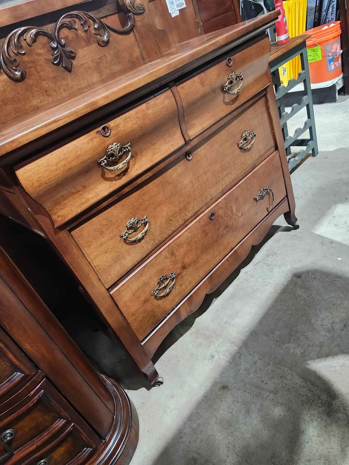 Antique Wooden Dresser with Mirror