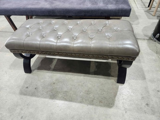 Grey Tufted Faux Leather Ottoman/Bench