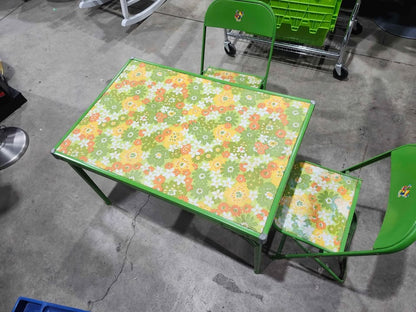 Vintage Kid's Folding Metal Table and Chairs Set - 1974