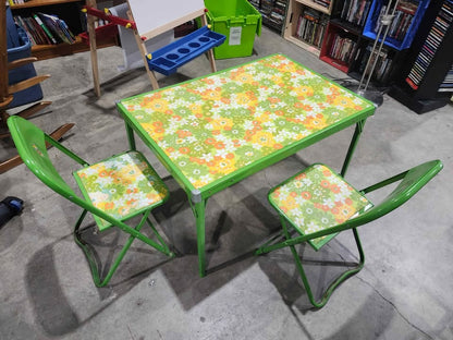 Vintage Kid's Folding Metal Table and Chairs Set - 1974