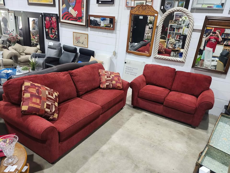 Red Sofa & Loveseat Set (Sofa)