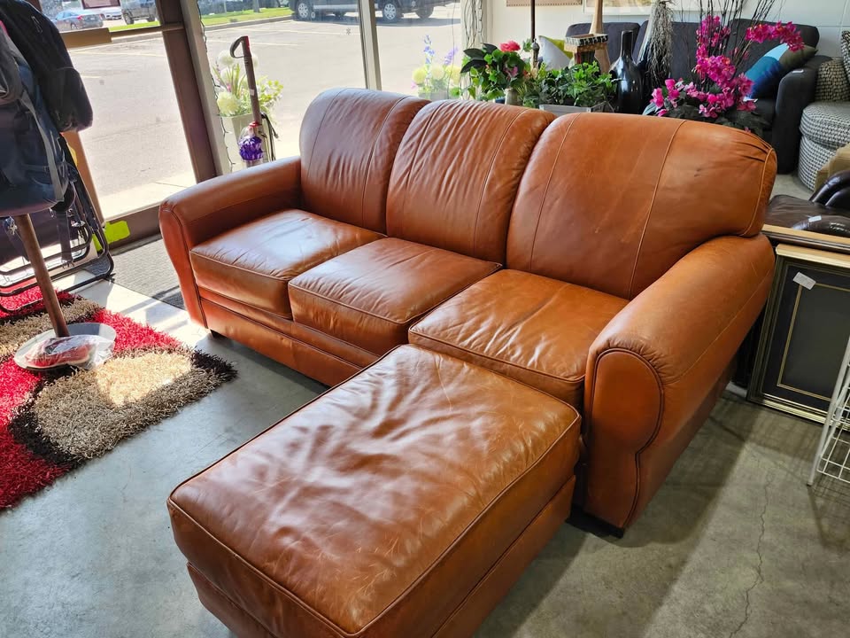 La-Z-Boy Genuine Leather Couch with Ottoman