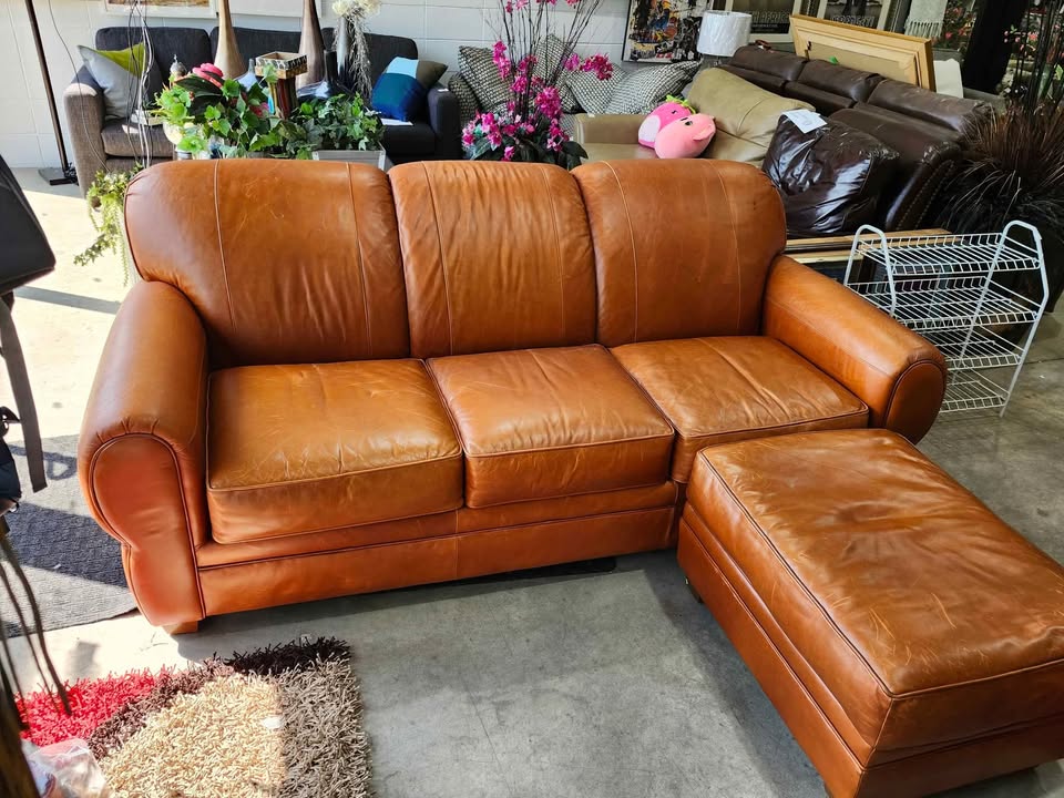 La-Z-Boy Genuine Leather Couch with Ottoman