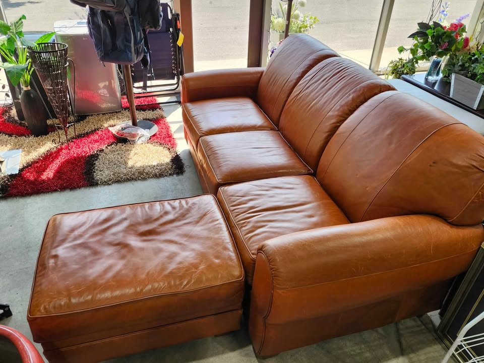 La-Z-Boy Genuine Leather Couch with Ottoman