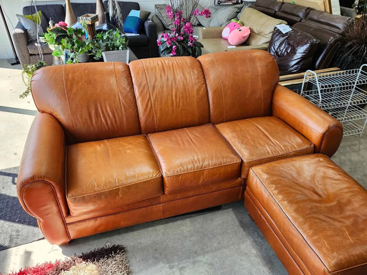 La-Z-Boy Genuine Leather Couch with Ottoman