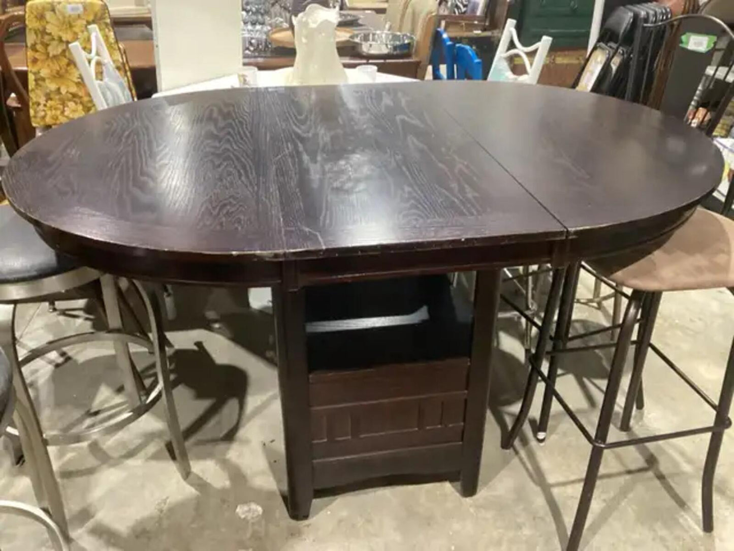 Dark Wood Dining Table with Pedestal Base