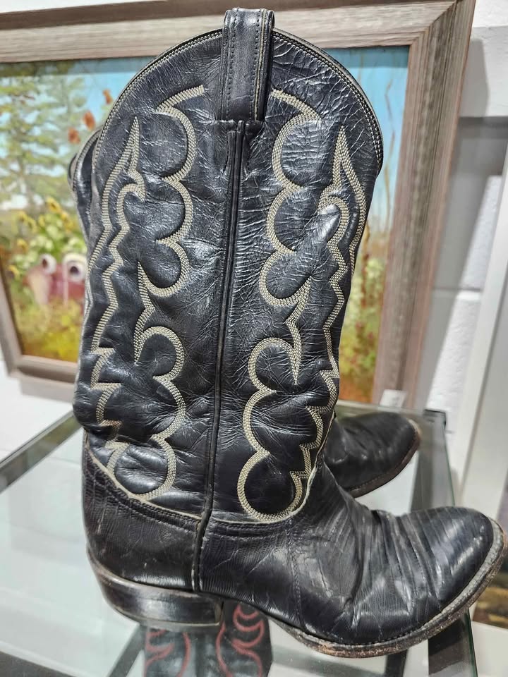 Black Leather Cowboy Boots - Tony Lama Size 7D