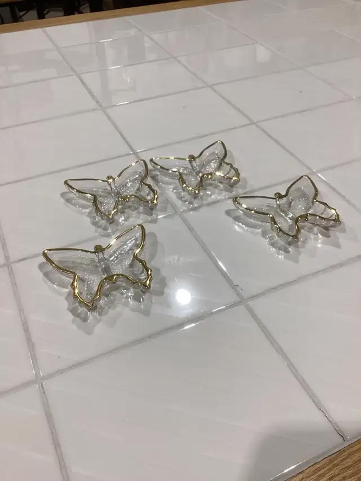 Gold Rim Glass Butterfly Dishes - Set of 4