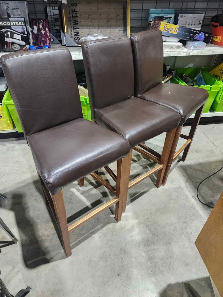 Set of 3 Brown Faux Leather Bar Stools