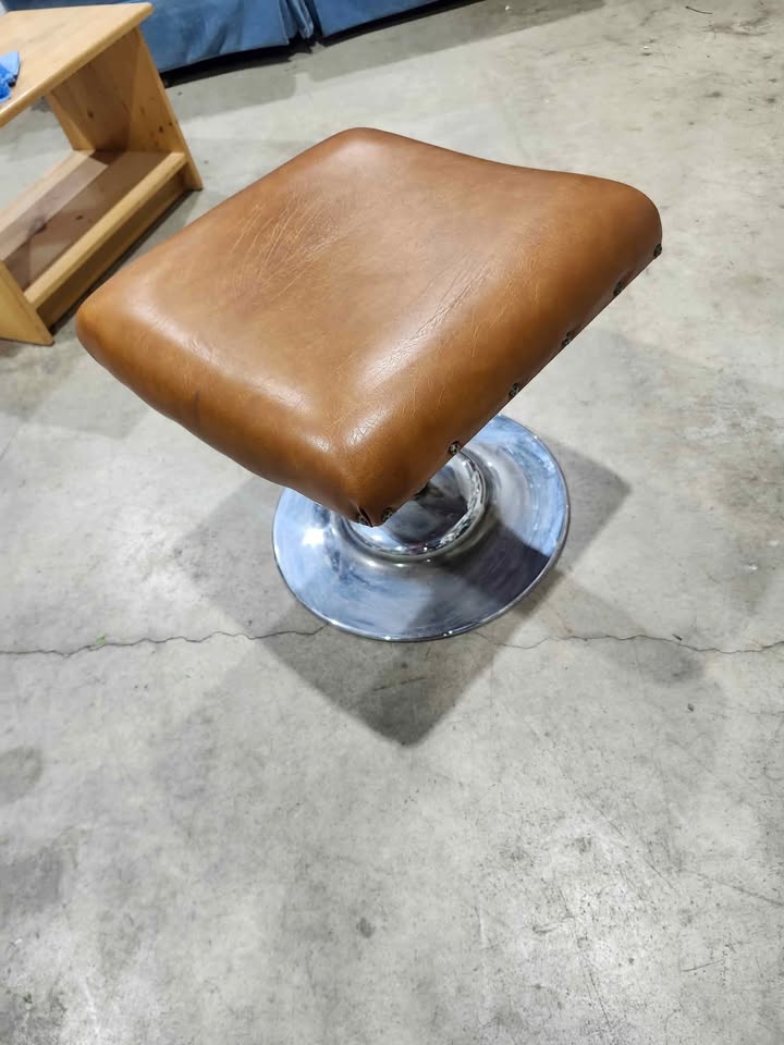 Vintage Brown Leather Swivel Ottoman - 1974