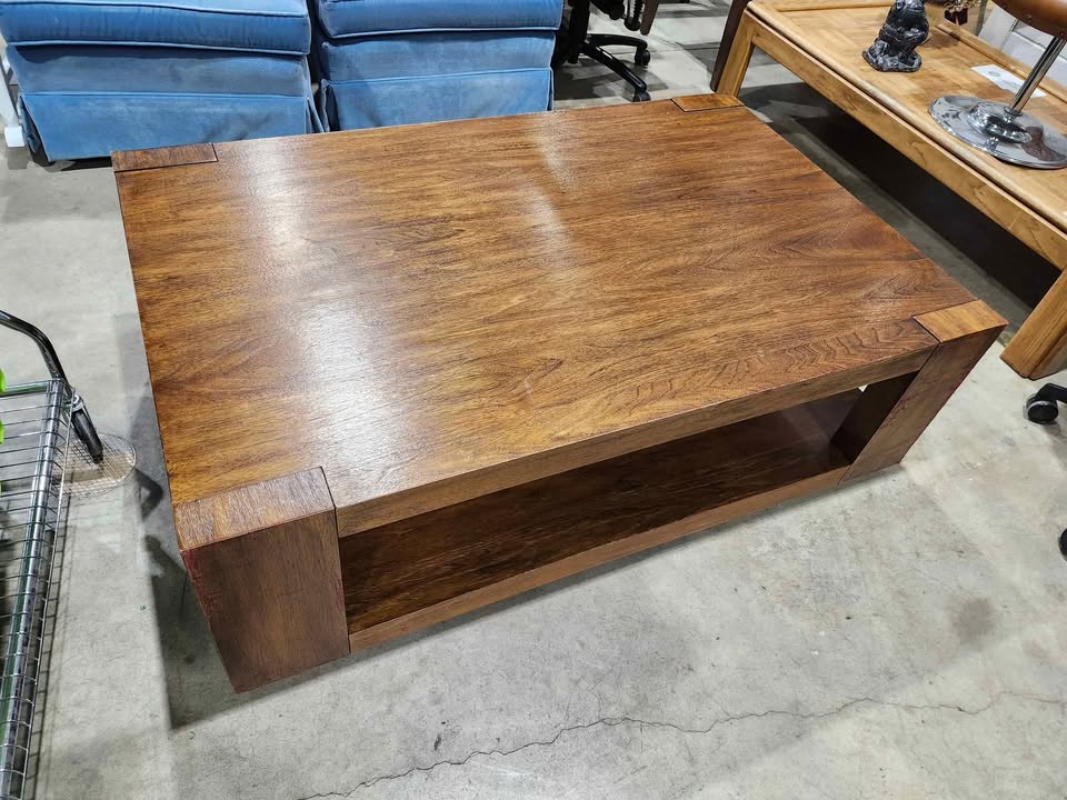 Large Wood Coffee Table with Shelf