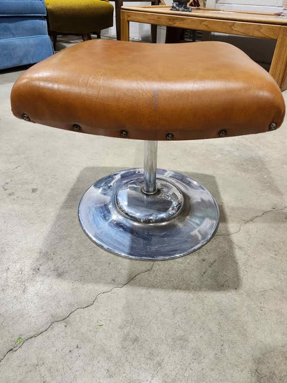 Vintage Brown Leather Swivel Ottoman - 1974