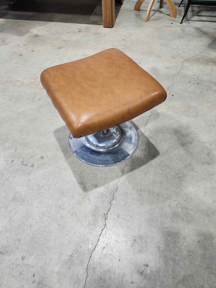 Vintage Brown Leather Swivel Ottoman - 1974