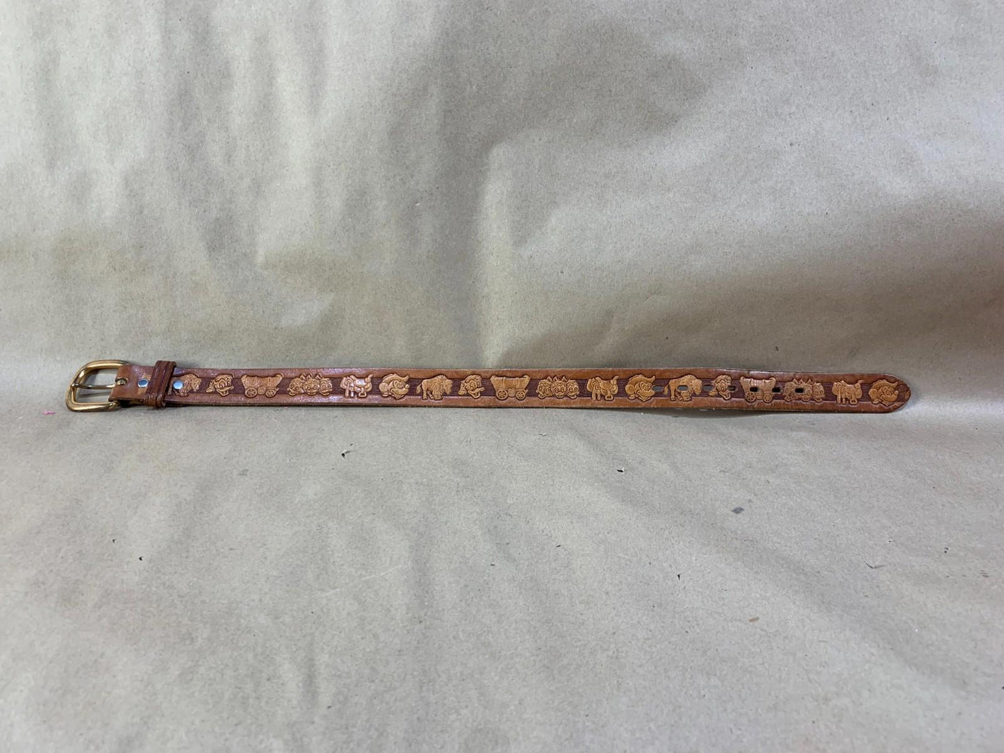 Vintage Chambers Disney western tooled brown leather kids belt