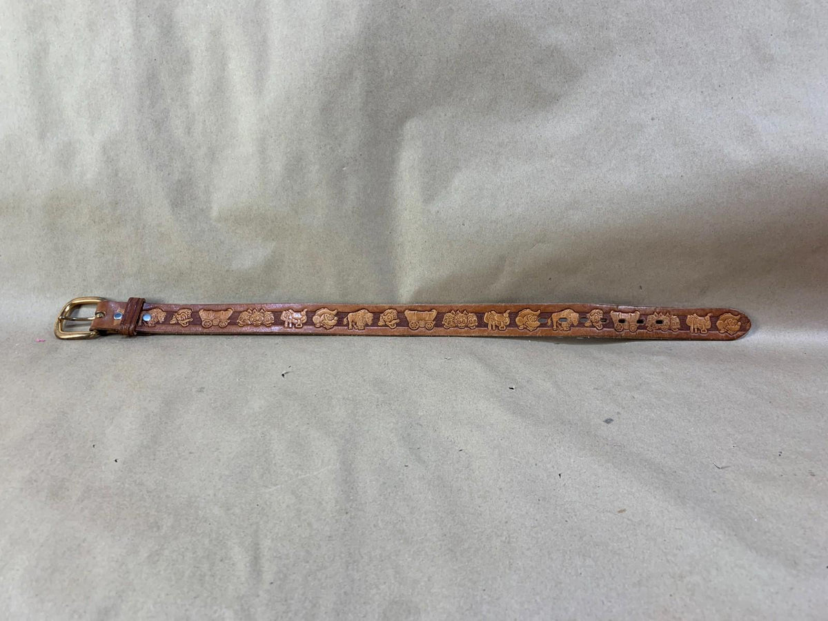 Ceinture vintage pour enfant en cuir marron embossé western Disney Chambers