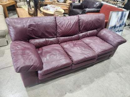 Leather 3-Seater Sofa - Burgundy