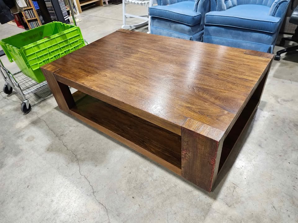 Large Wood Coffee Table with Shelf