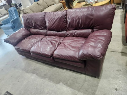 Leather 3-Seater Sofa - Burgundy