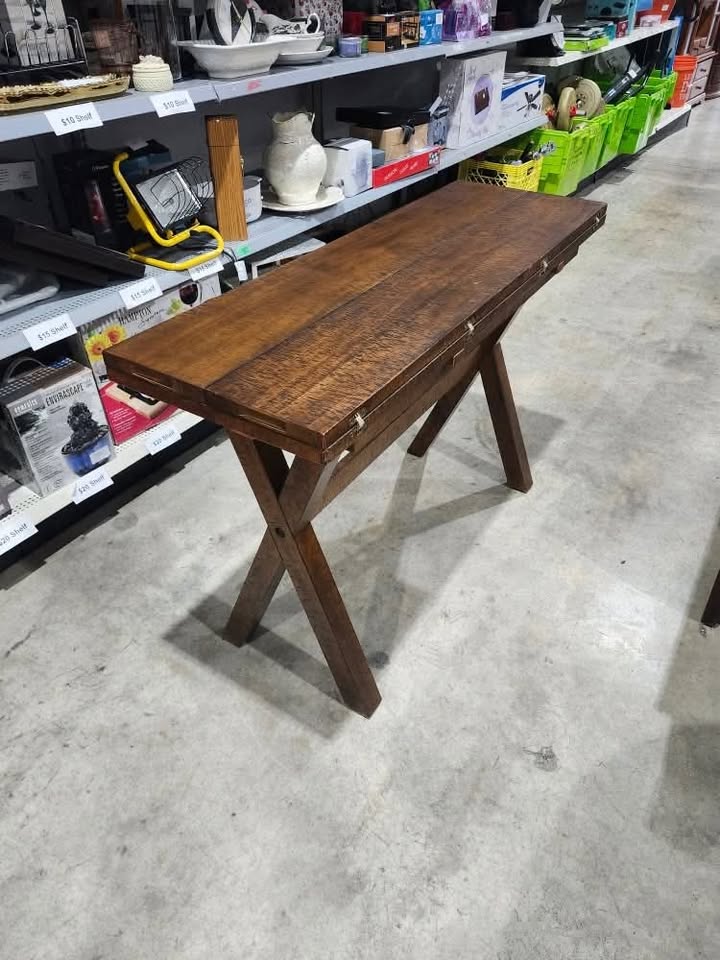 Solid Wood Flip Top Table - Distressed Brown Finish