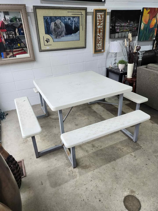 Huge Square Picnic Table w/ Attached Benches - 2 Available