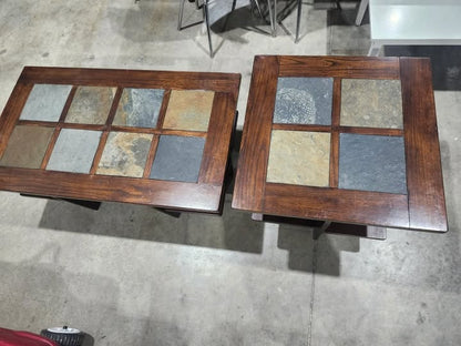 Wood Coffee/Side Tables with Slate Tile Inlay