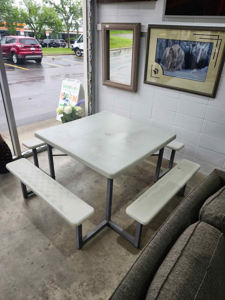 Huge Square Picnic Table w/ Attached Benches - 2 Available