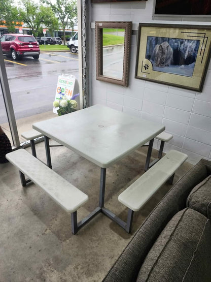 Huge Square Picnic Table w/ Attached Benches - 2 Available