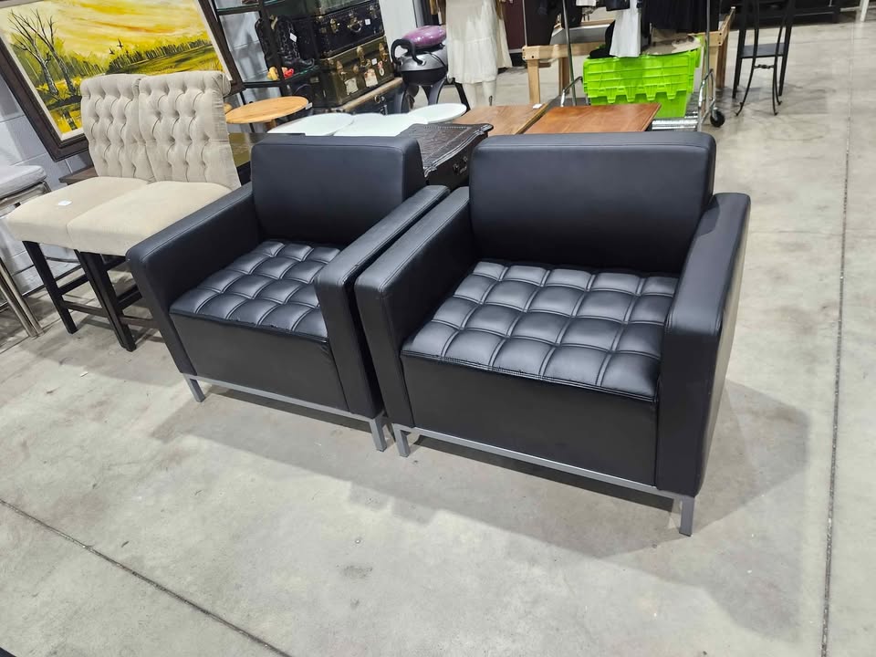 Black Faux Leather Armchair - 2 Available