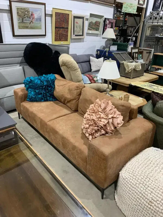 Modern Brown Faux Suede Sofa