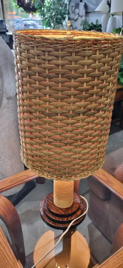 Wicker Table Lamp 24 Inch with Wooden Base