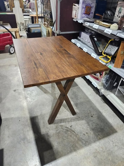 Solid Wood Flip Top Table - Distressed Brown Finish