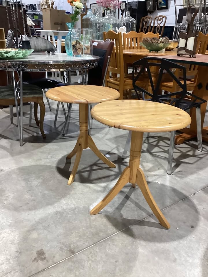 Round Wooden Side Table - Set of Two