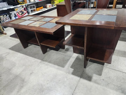Wood Coffee/Side Tables with Slate Tile Inlay