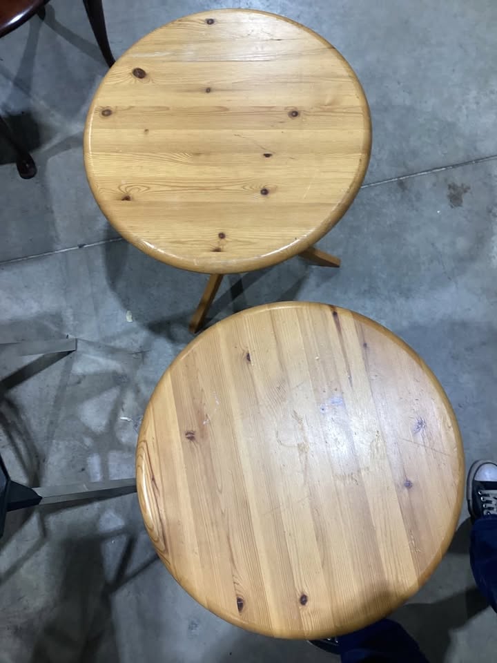 Round Wooden Side Table - Set of Two