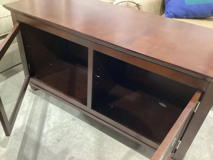 Brown Wooden TV Stand with Glass Doors